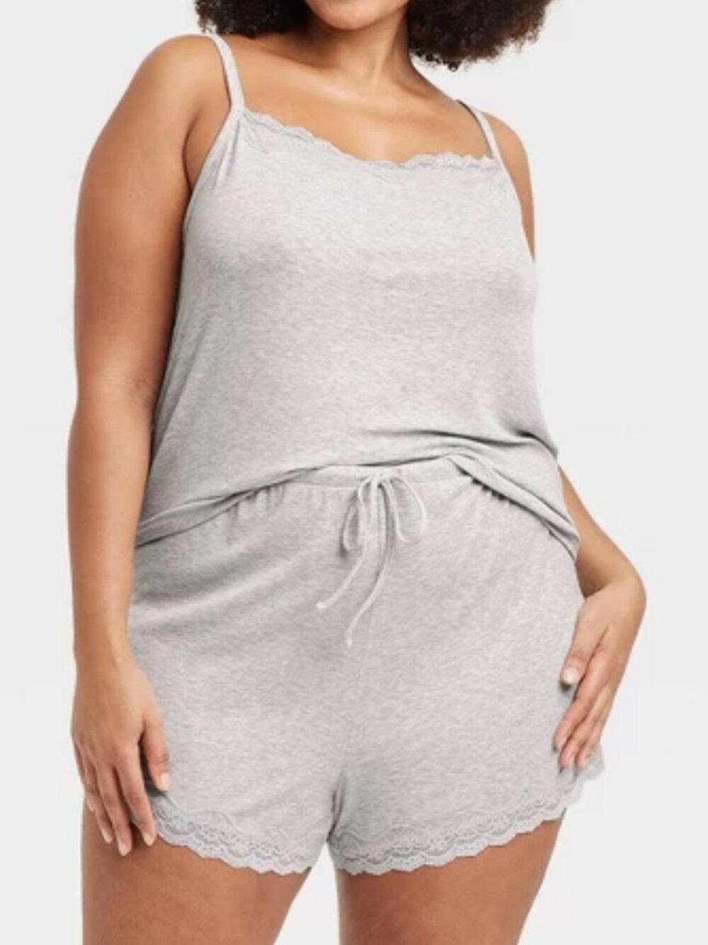 Women's Lace Trim Ribbed Cami and Shorts Pajama Set Heathered Gray 3X Gift boxed